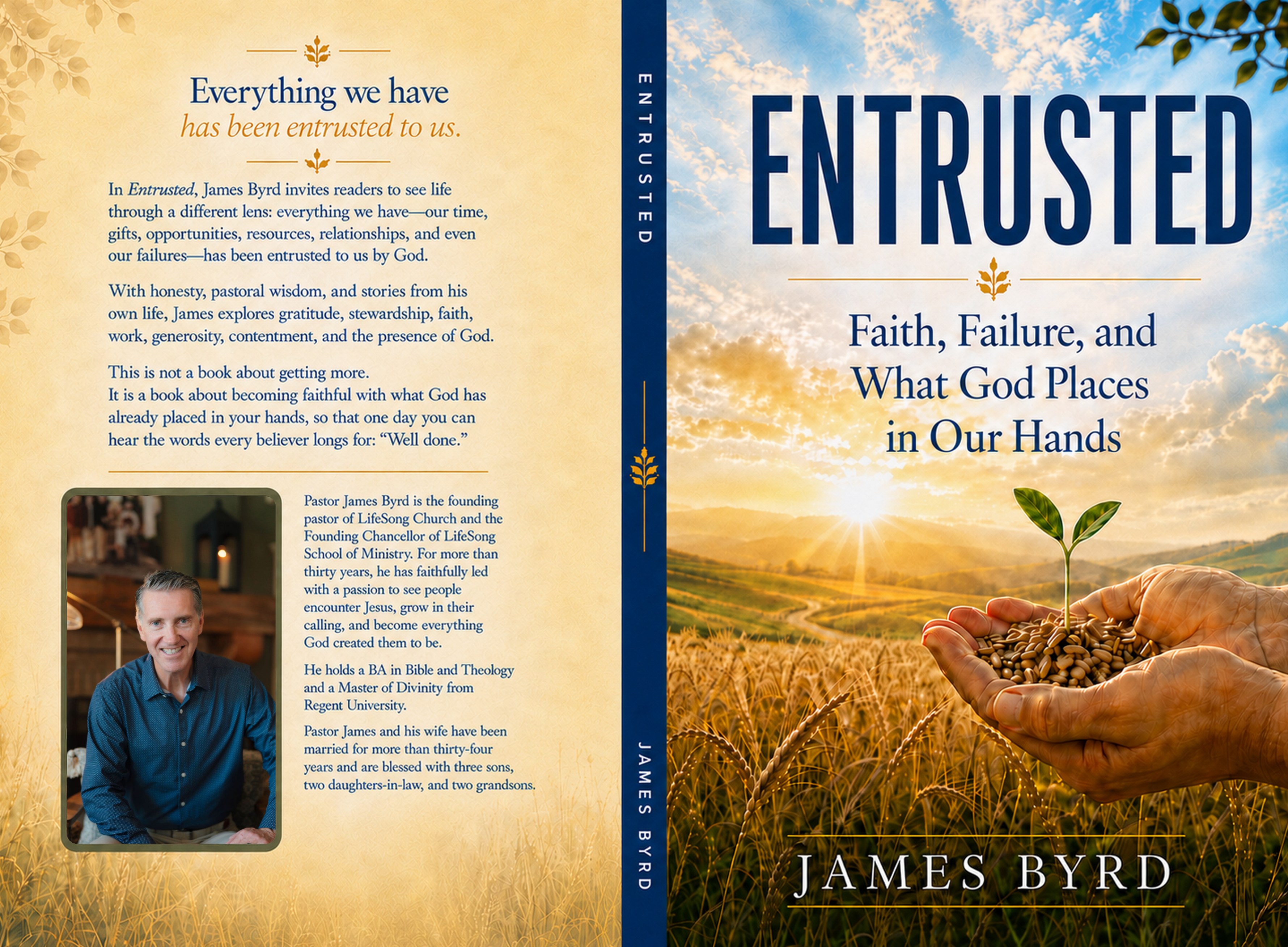 Print jacket of Entrusted — back cover, spine, and front.